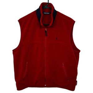 Polo Ralph Lauren Polartec Fleece Vest Full Zip Mens Sz L Red Blue Made in USA